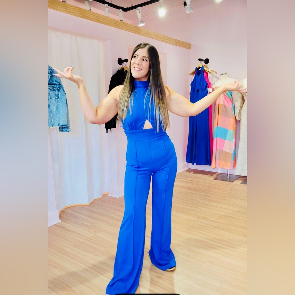 Blue pant suit